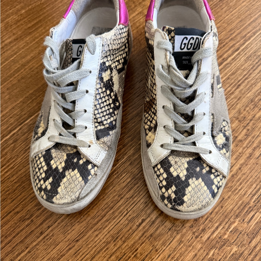 Golden Goose Snake Print Sneakers - Cream And Pink